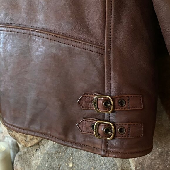 Frye Mens Leather Moto Jacket "Corey" Size Small, Dark Brown, Like New - Picture 4 of 11